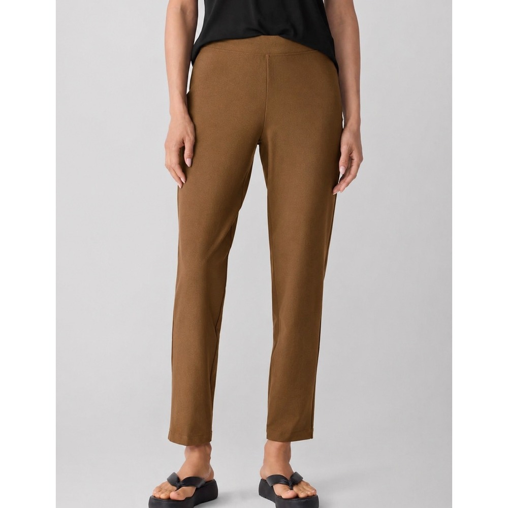 Eileen Fisher Washable Stretch Crepe Ankle Pants Women L Brown Pull On Neutral - Picture 2 of 15